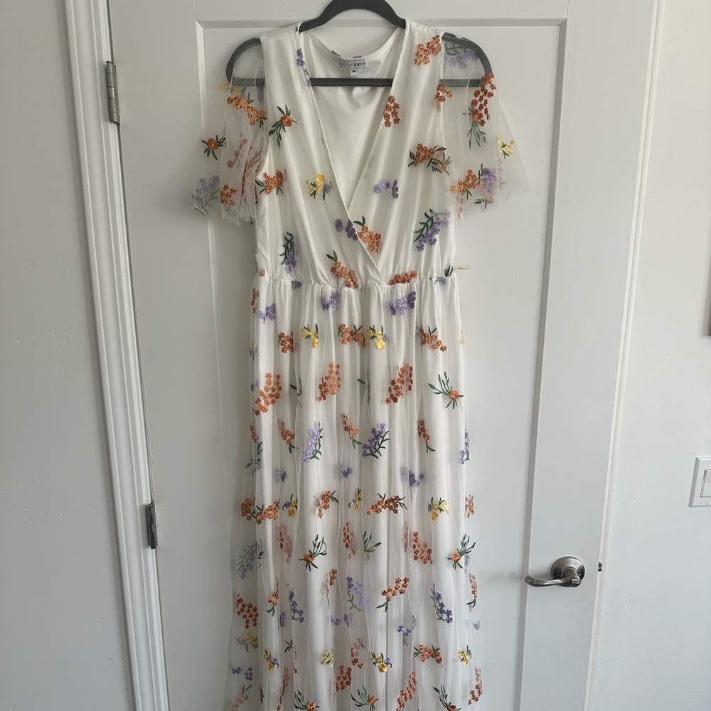 Baltic Born White Floral Maxi Dress with Orange and Purple Embroidery - Picture 2 of 7